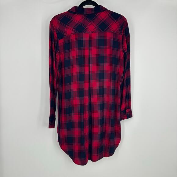 Rails Womens M Bianca Button Up Shirt Dress Plaid Red Long Sleeve Casual Flannel - Picture 2 of 10